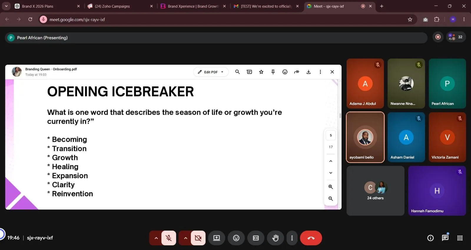 BrandUp cohort onboarding on Google Meet